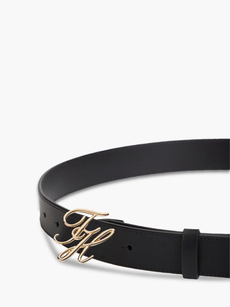 Black Logo Plaque Buckle Leather Belt  Women