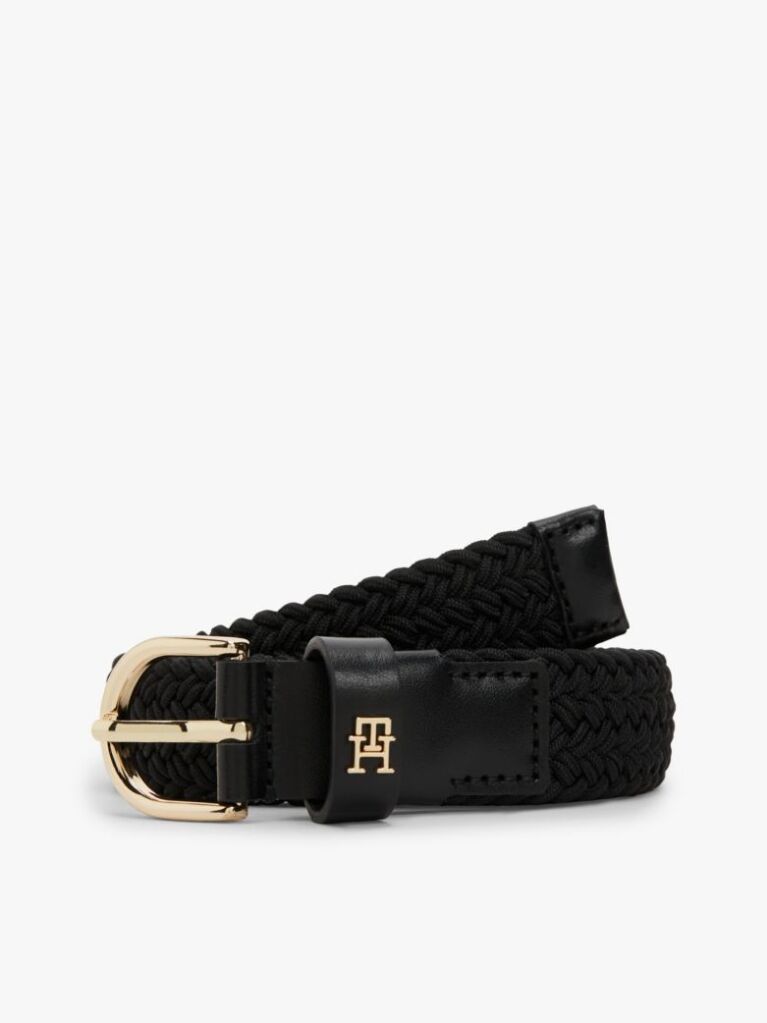 Black Essential TH Monogram Braided Elastic Belt  Women