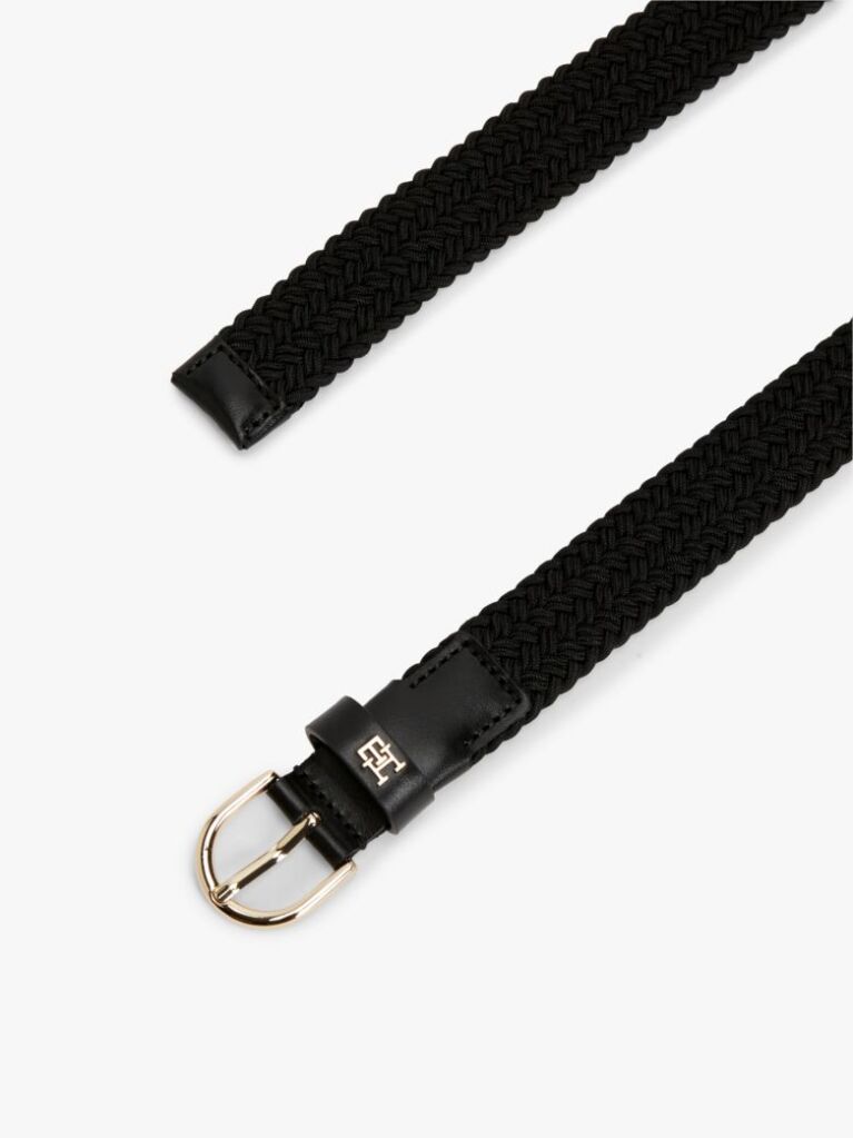 Black Essential TH Monogram Braided Elastic Belt  Women