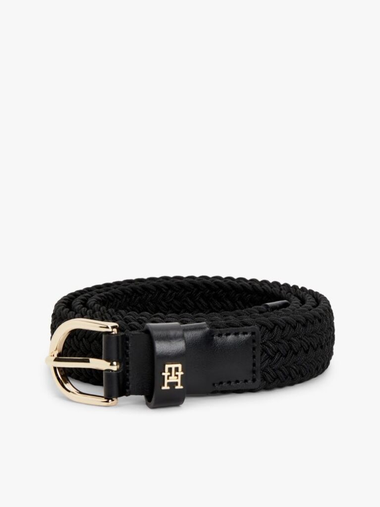 Black Essential TH Monogram Braided Elastic Belt  Women