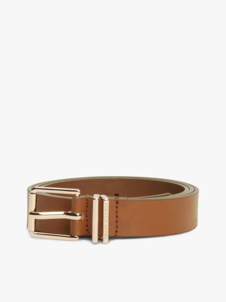 Brown Square Buckle Logo Keeper Leather Belt  Women