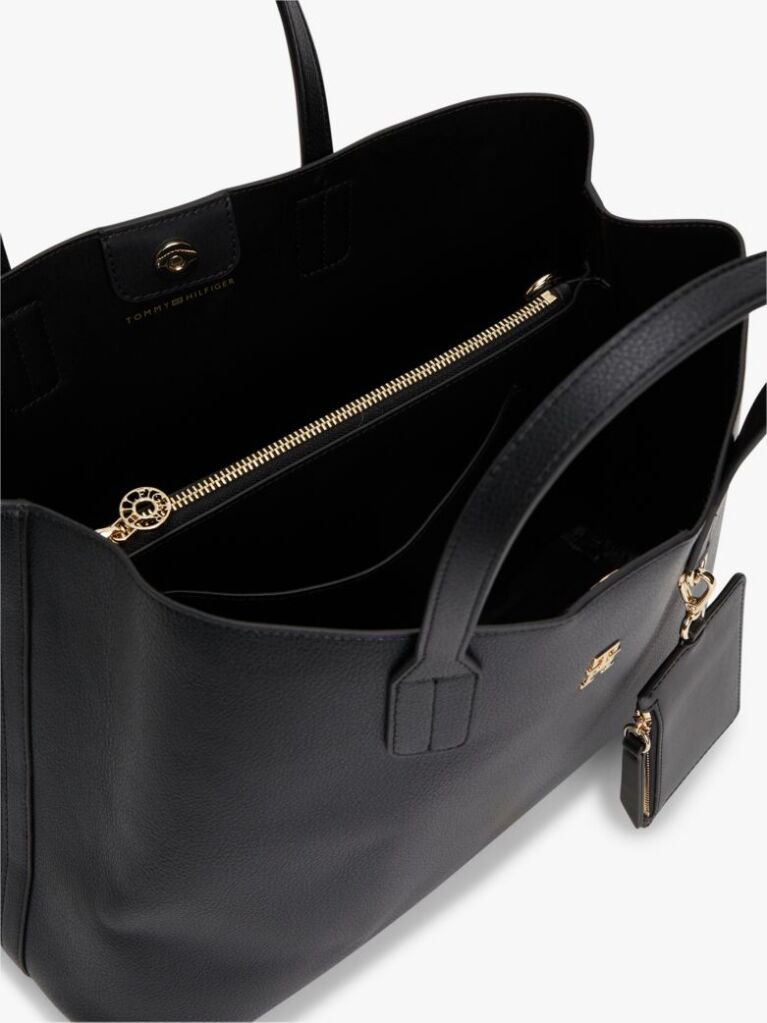 Black Hilfiger Icon Pebble Grain Satchel  Women