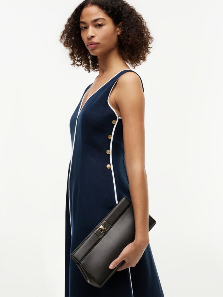 Black Modern Chain TH Monogram Clasp Clutch  Women