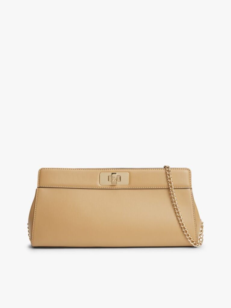 Beige Modern Chain TH Monogram Clasp Clutch  Women