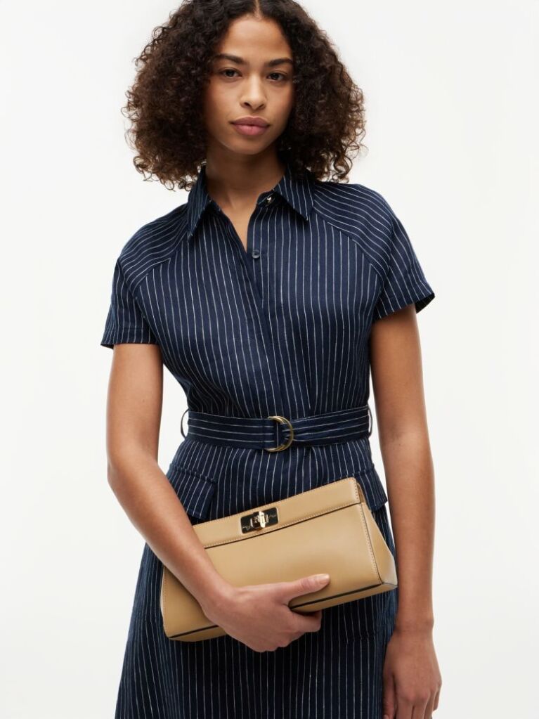 Beige Modern Chain TH Monogram Clasp Clutch  Women