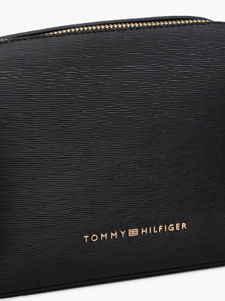 Black Modern Metallic Logo Textured Camera Bag  Women