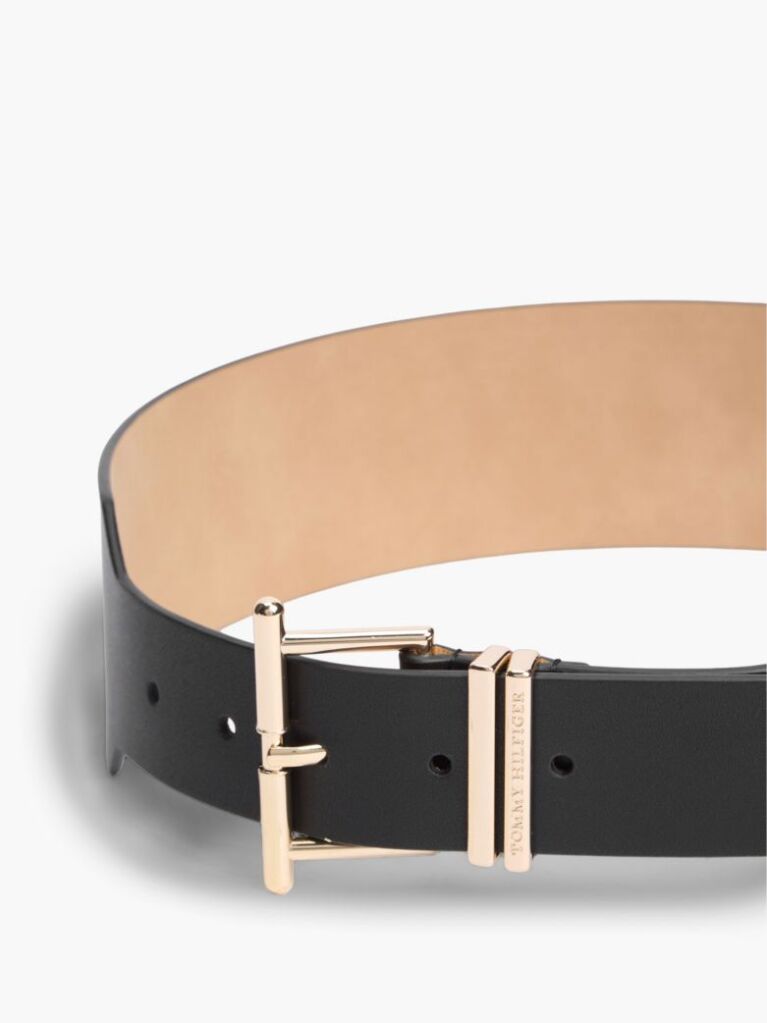Black Leather High Waist Square Buckle Belt  Women