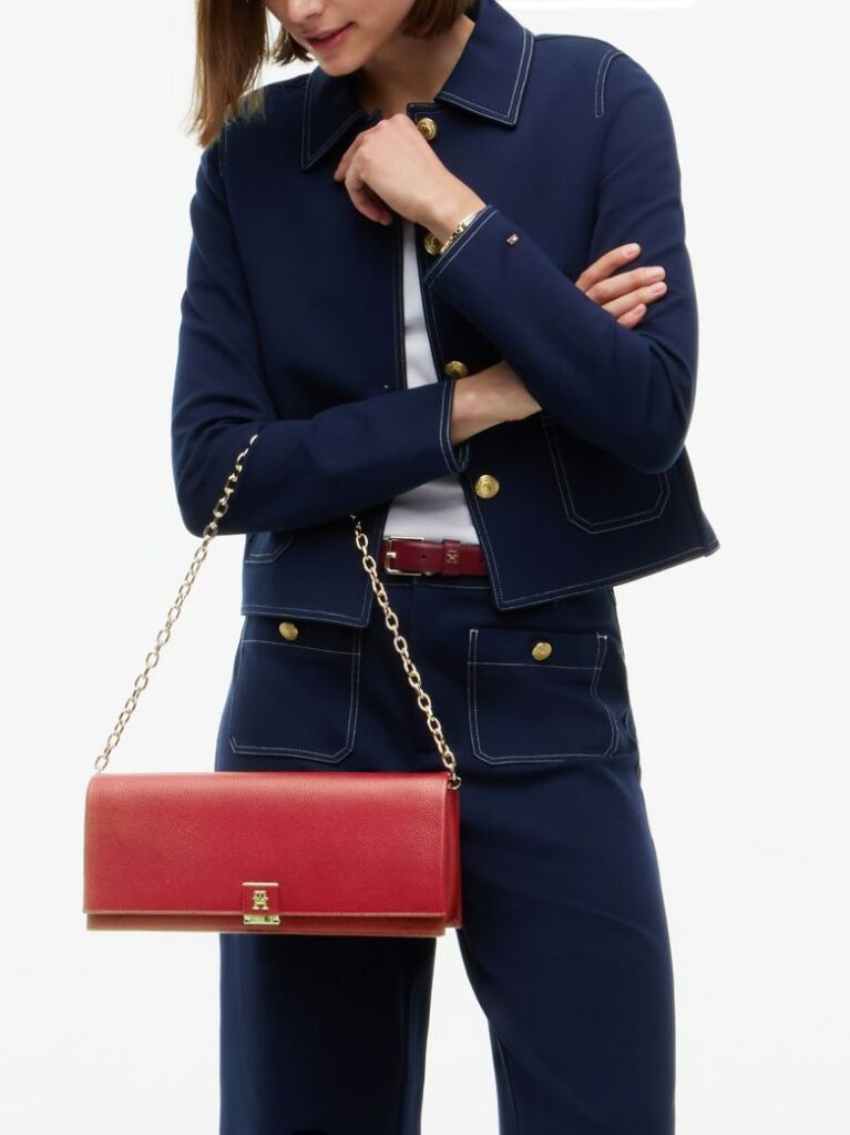 Red Heritage TH Monogram Chain Clutch  Women