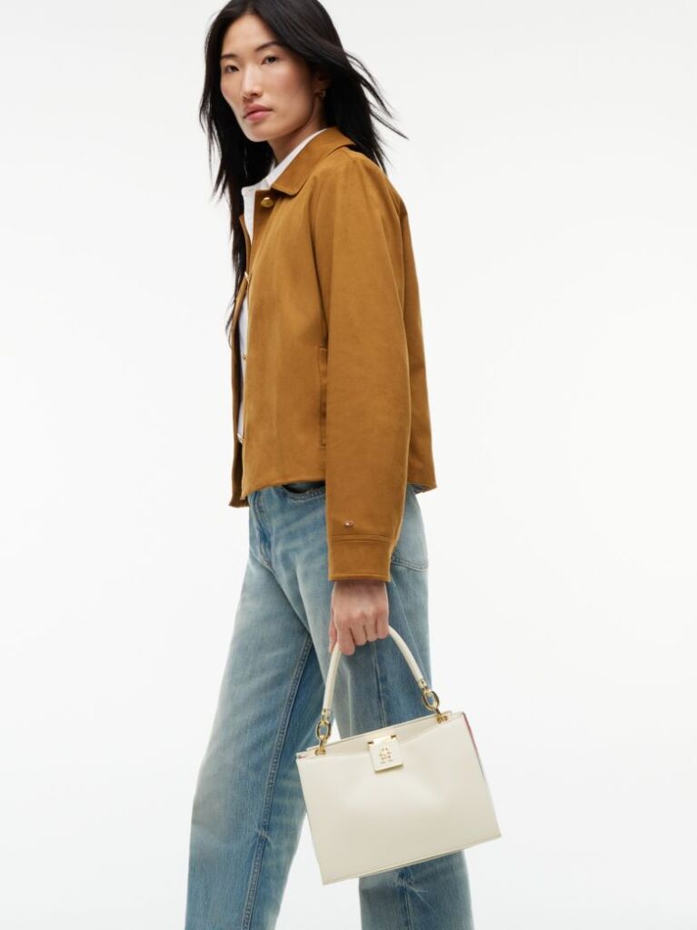 Beige Heritage TH Monogram Convertible Satchel  Women