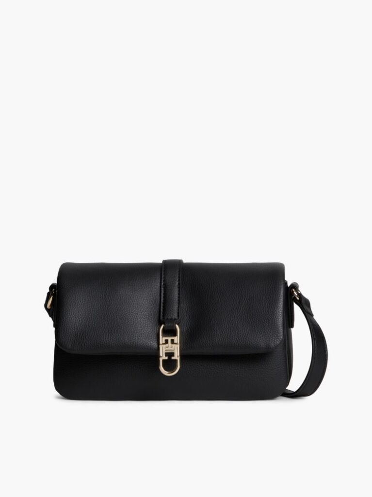 Black TH Monogram Flap Closure Crossbody Bag  Women