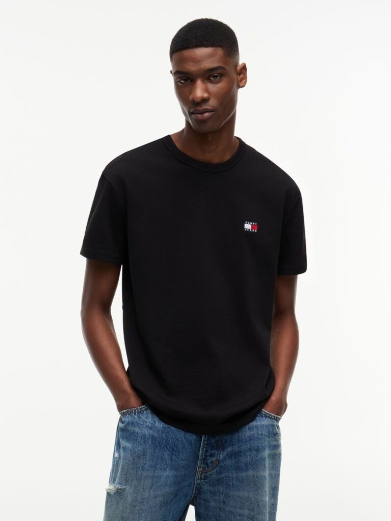 Μαύρο T-Shirt Με Σήμα Tommy Και Κανονική Λαιμόκοψη  Άνδρες