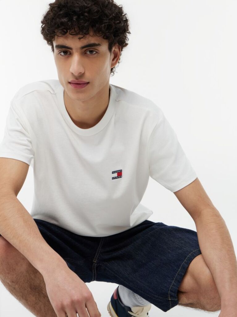 Beige Tommy Badge Crew Neck T-Shirt  Men