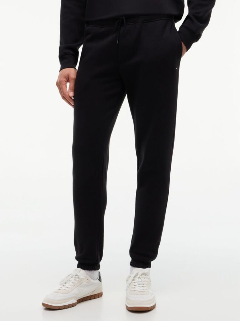 Black Tommy Flag Embroidery Cuffed Slim Joggers  Men
