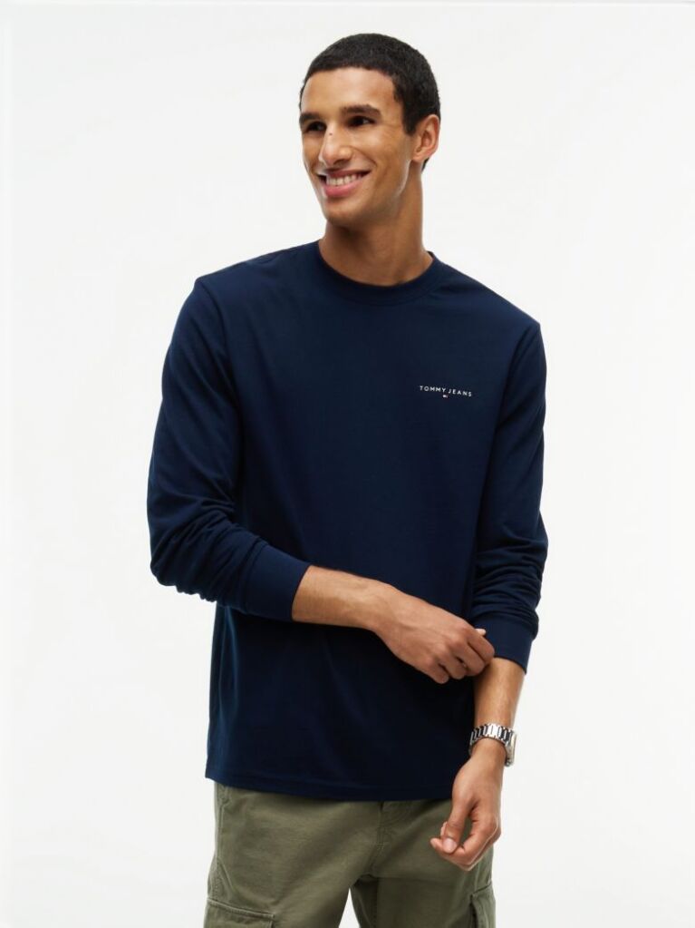 Μπλε Μακρυμάνικο T-Shirt Σε Slim Γραμμή Με Λογότυπο  Άνδρες