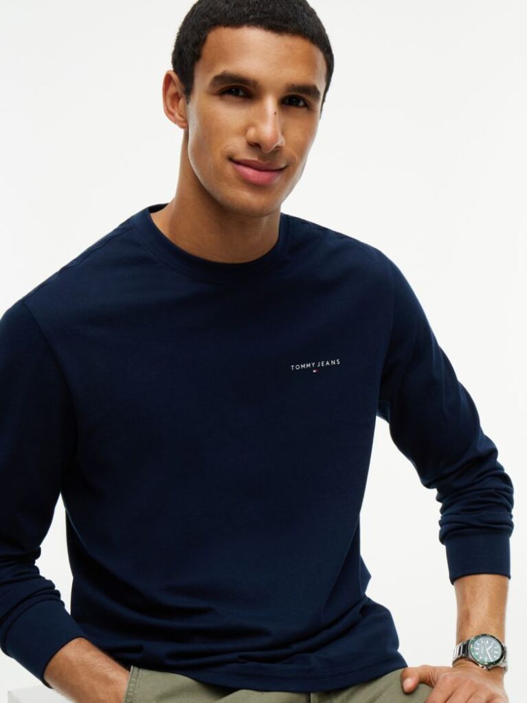 Μπλε Μακρυμάνικο T-Shirt Σε Slim Γραμμή Με Λογότυπο  Άνδρες