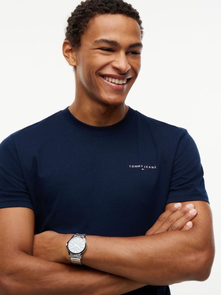 Blue Linear Logo Slim Crew Neck T-Shirt  Men
