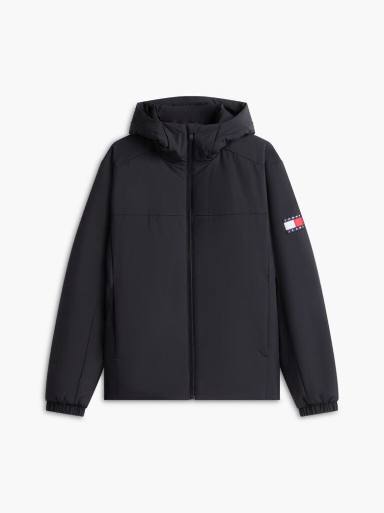 Black Water Repellent Ripstop Hooded Padded Jacket  Men