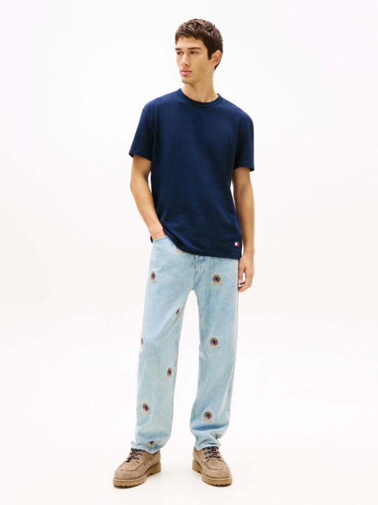 Blue Logo Slim Waffle Knit T-Shirt  Men