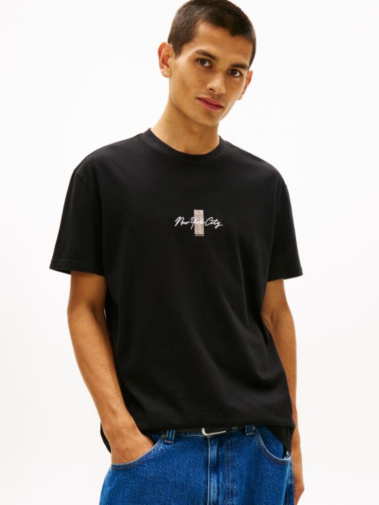 Black Signature Logo Embroidery Crew Neck T-Shirt  Men
