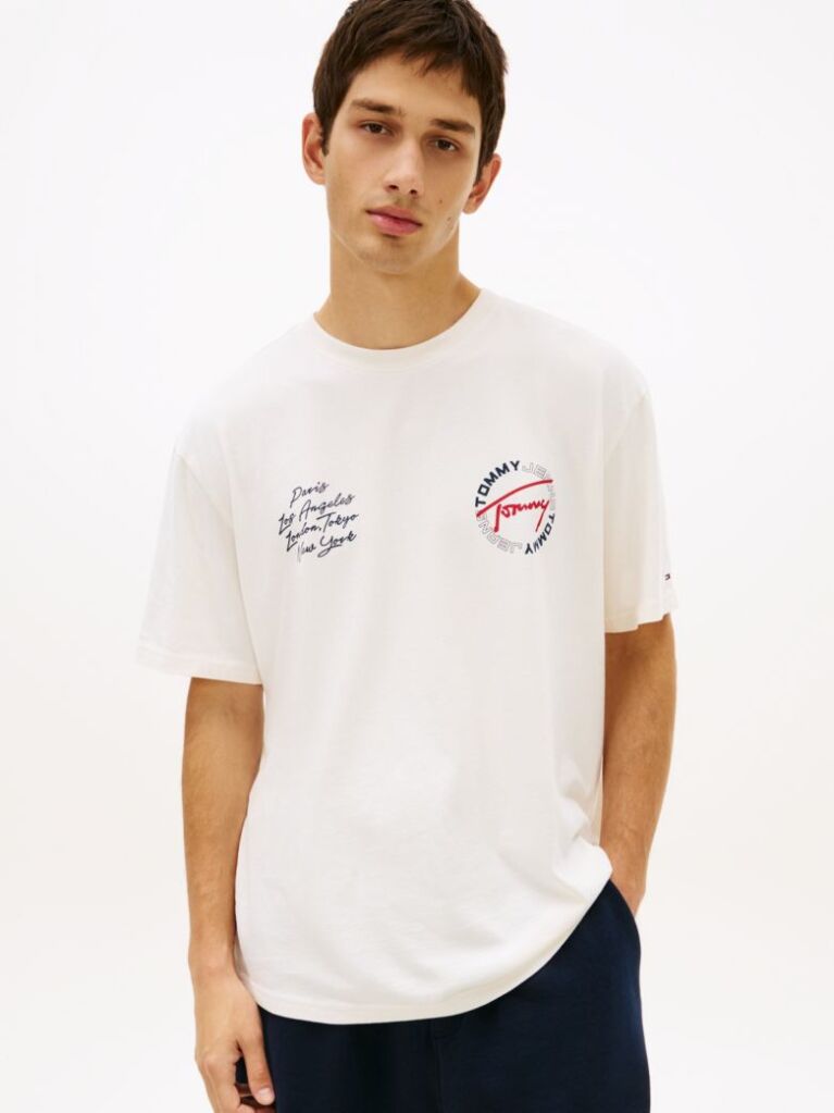 Μπεζ Άνετο T-Shirt Με Πίσω Λογότυπο  Άνδρες