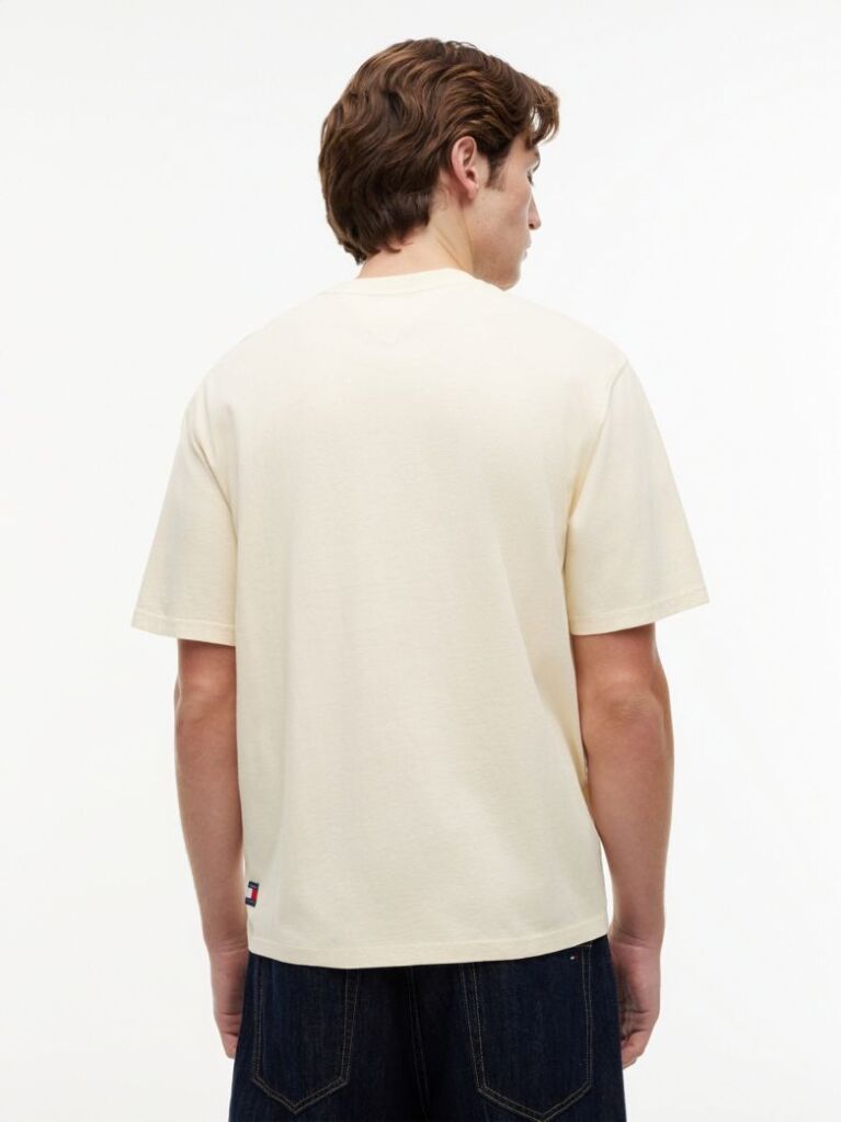 Μπεζ Κλασικό Φαρδύ T-shirt Με Μονόχρωμο Λογότυπο  Άνδρες