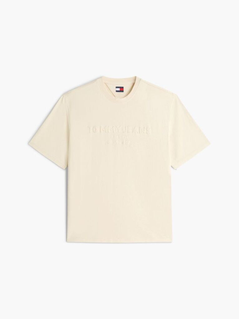 Μπεζ Κλασικό Φαρδύ T-shirt Με Μονόχρωμο Λογότυπο  Άνδρες