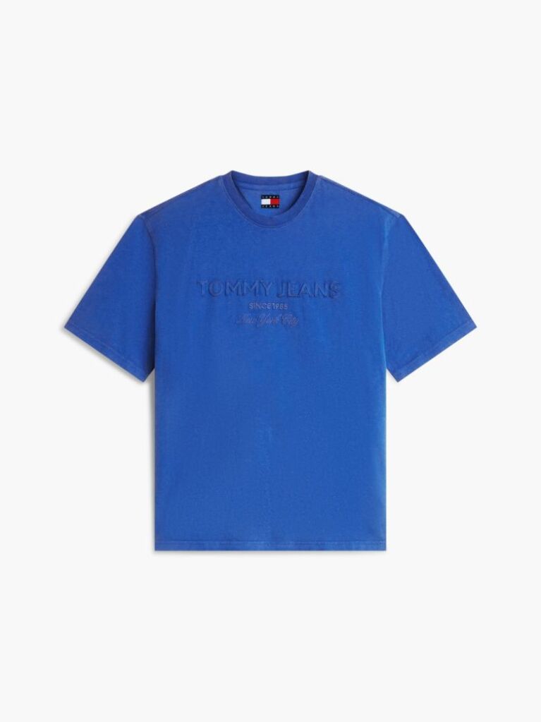 Μπλε Κλασικό Φαρδύ T-shirt Με Μονόχρωμο Λογότυπο  Άνδρες