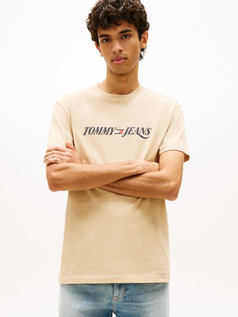 Μπεζ T-Shirt Με Κλασική Λαιμόκοψη Και Λογότυπο  Άνδρες