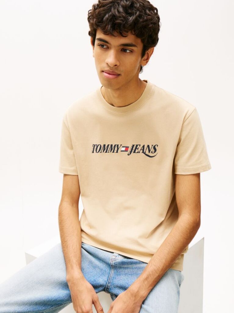 Μπεζ T-Shirt Με Κλασική Λαιμόκοψη Και Λογότυπο  Άνδρες
