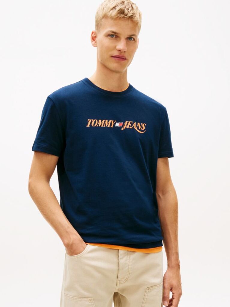 Μπλε T-Shirt Με Κλασική Λαιμόκοψη Και Λογότυπο  Άνδρες