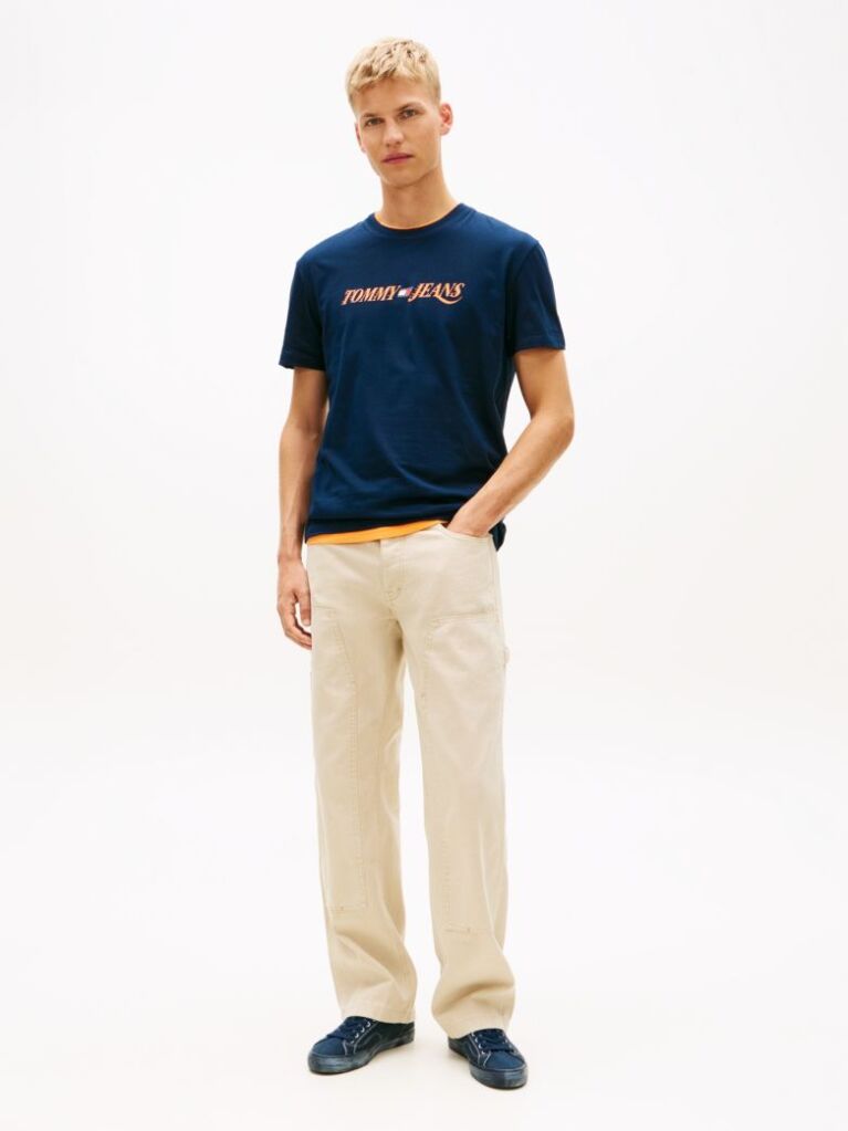 Μπλε T-Shirt Με Κλασική Λαιμόκοψη Και Λογότυπο  Άνδρες