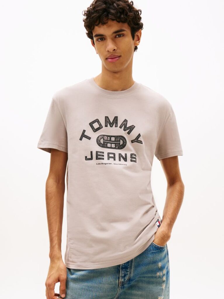 Beige Graphic Crew Neck Jersey T-Shirt  Men
