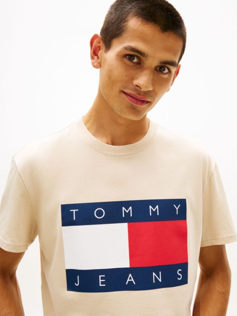 Beige Flag Badge Jersey Crew Neck T-Shirt  Men
