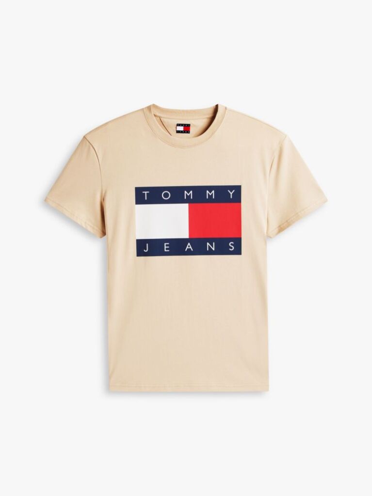 Beige Flag Badge Jersey Crew Neck T-Shirt  Men