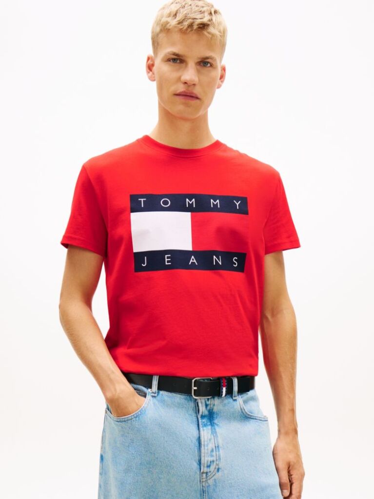 Κόκκινο T-Shirt Με Κλασική Λαιμόκοψη Και Σημαία  Άνδρες