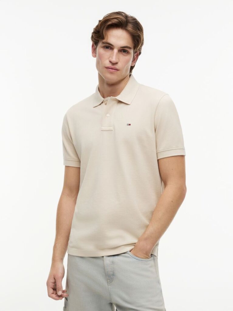 Beige Hilfiger Flag Regular Fit Pique Polo Shirt  Men