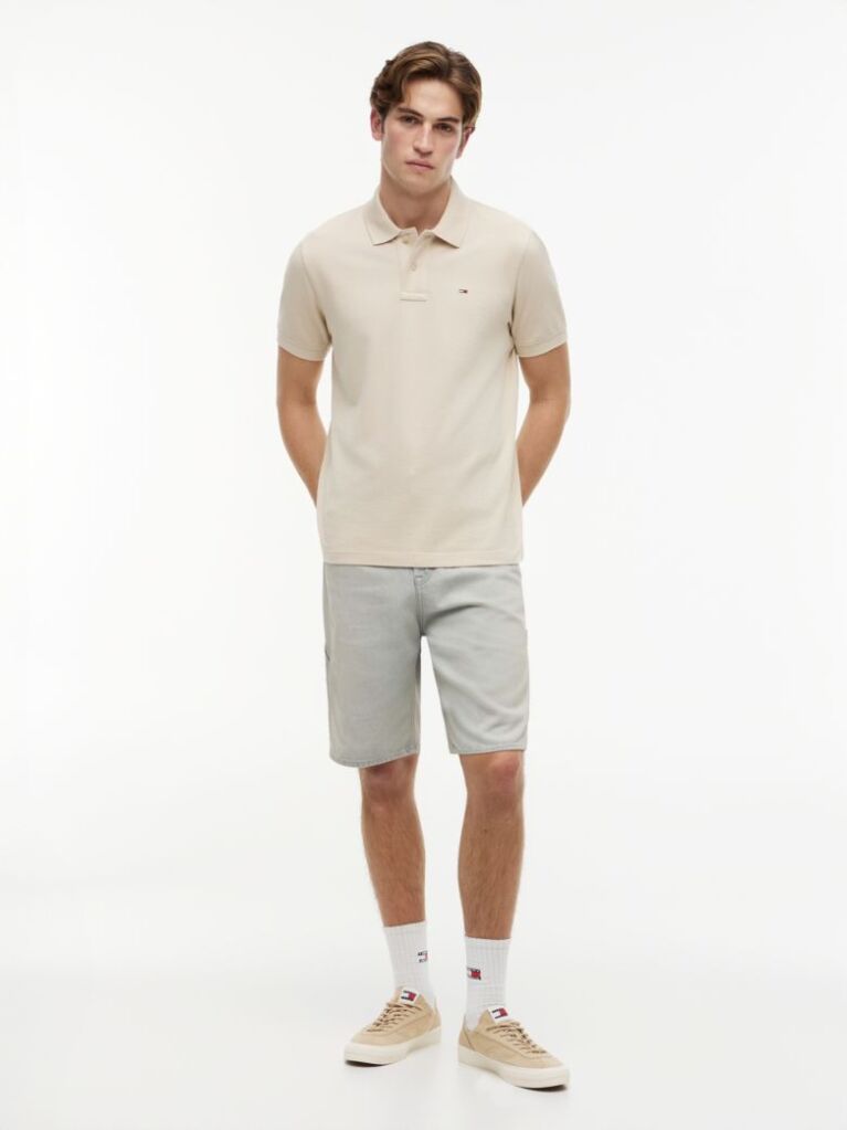 Beige Hilfiger Flag Regular Fit Pique Polo Shirt  Men