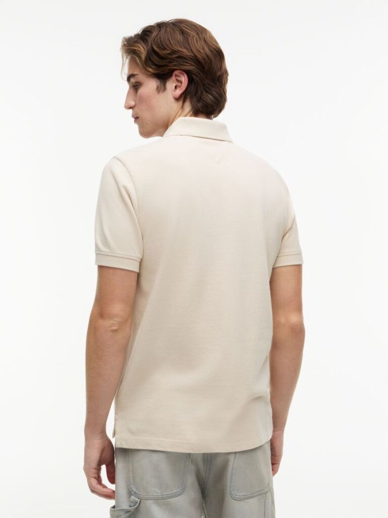 Beige Hilfiger Flag Regular Fit Pique Polo Shirt  Men