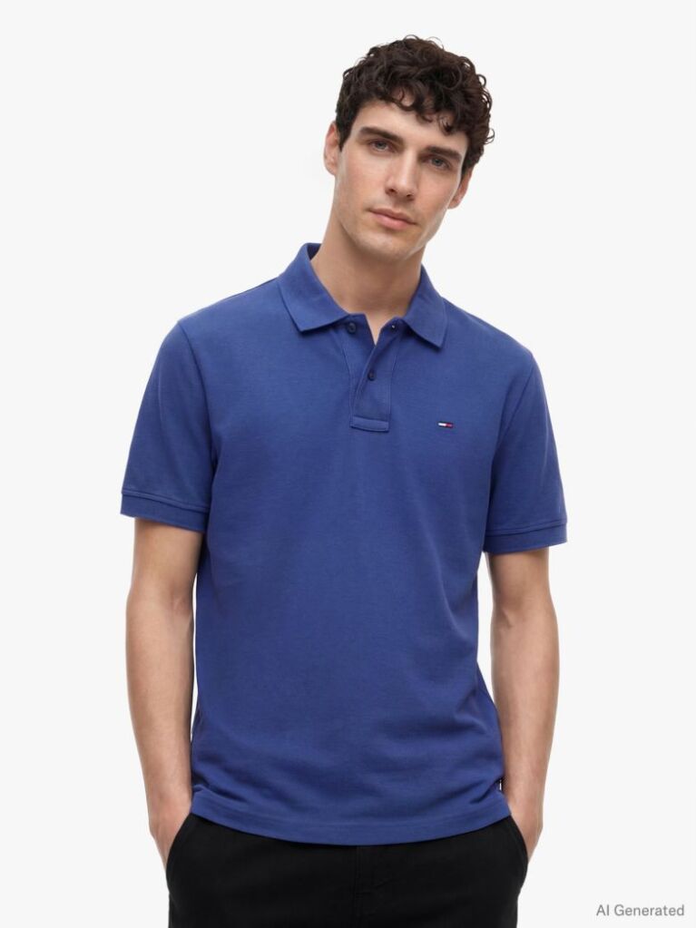 Blue Hilfiger Flag Regular Fit Pique Polo Shirt  Men