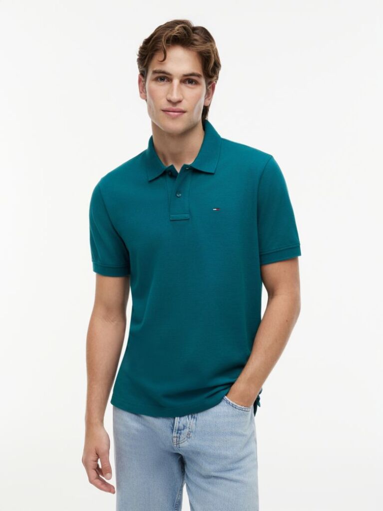 Green Hilfiger Flag Regular Fit Pique Polo Shirt  Men