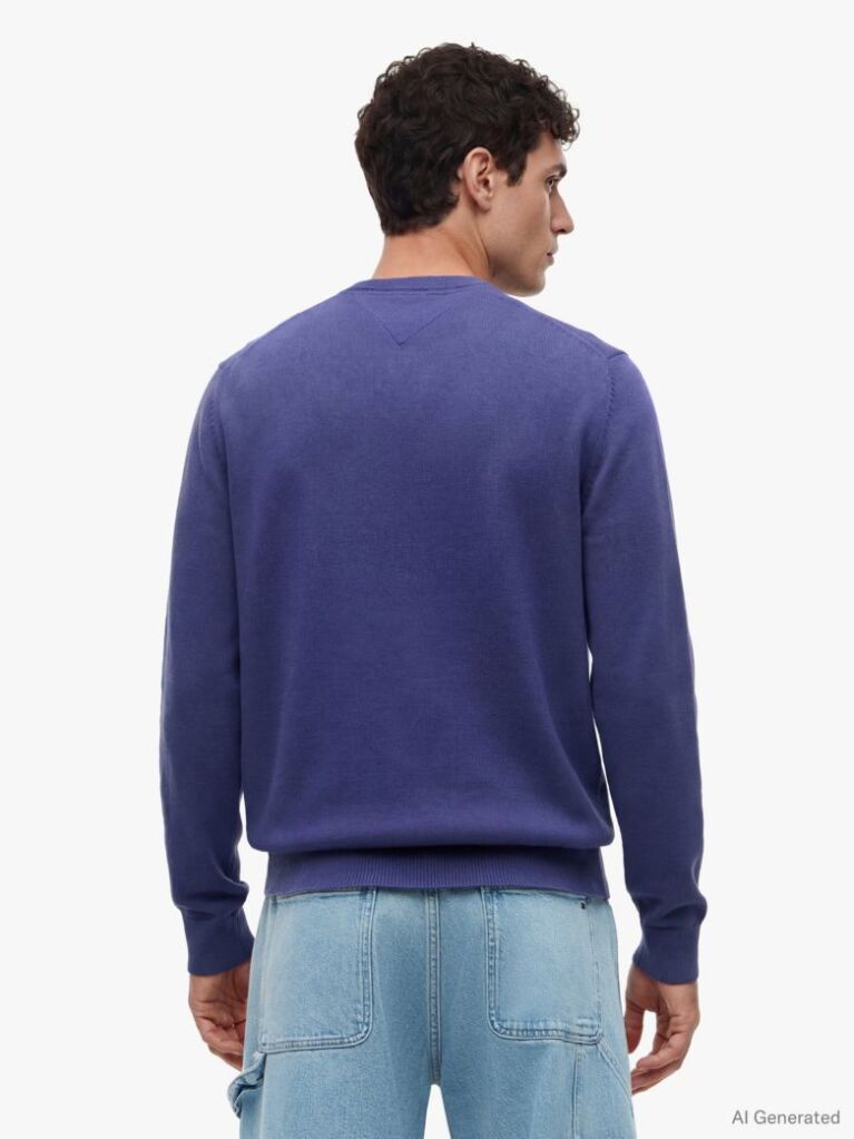 Blue Tommy Flag Slim Crew Neck Jumper  Men