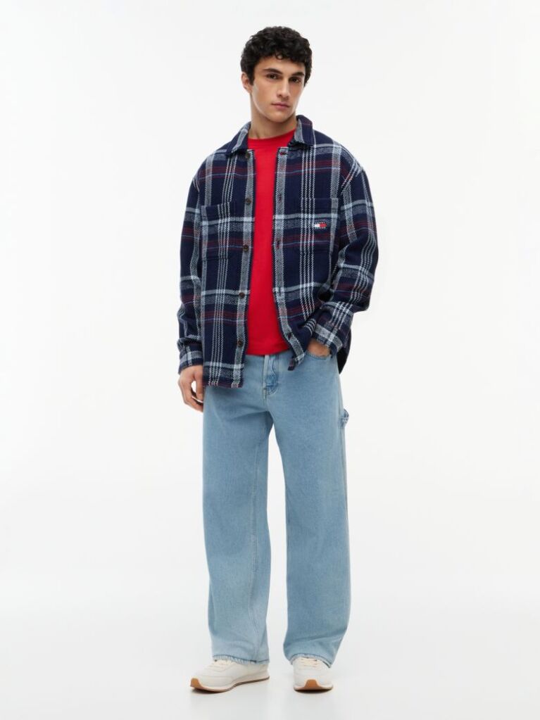 Multi Oversized Fit Check Textured Twill Overshirt  Men