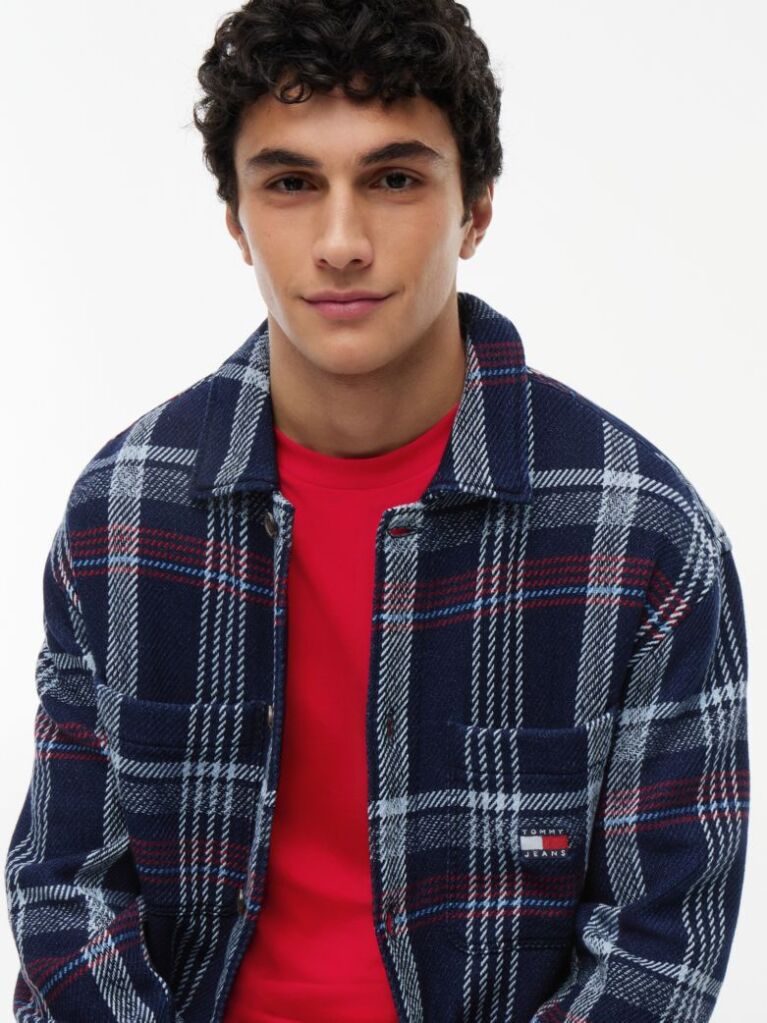 Multi Oversized Fit Check Textured Twill Overshirt  Men