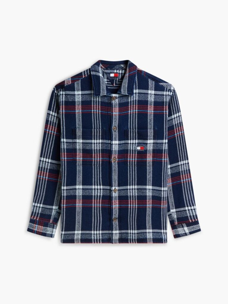 Multi Oversized Fit Check Textured Twill Overshirt  Men