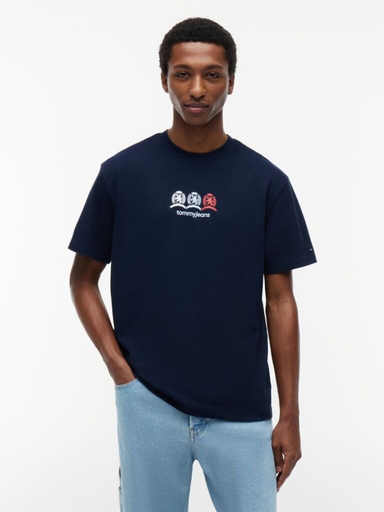 Μπλε T-Shirt Σε Άνετη Γραμμή Με Λογότυπο Στην Πλάτη  Άνδρες