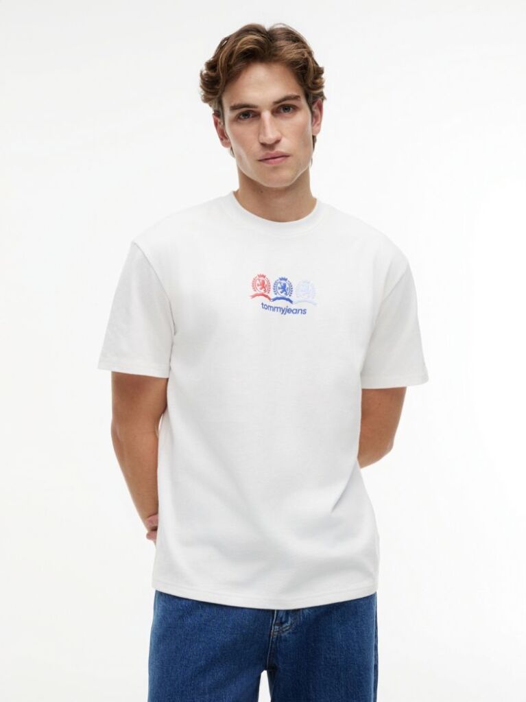 White Back Repeat Crest Logo Relaxed T-Shirt  Men
