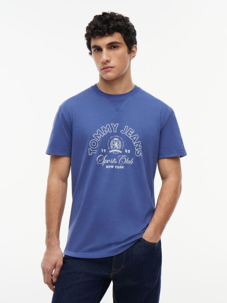 Μπλε T-Shirt Με Εφέ Peached Και Λογότυπο  Άνδρες
