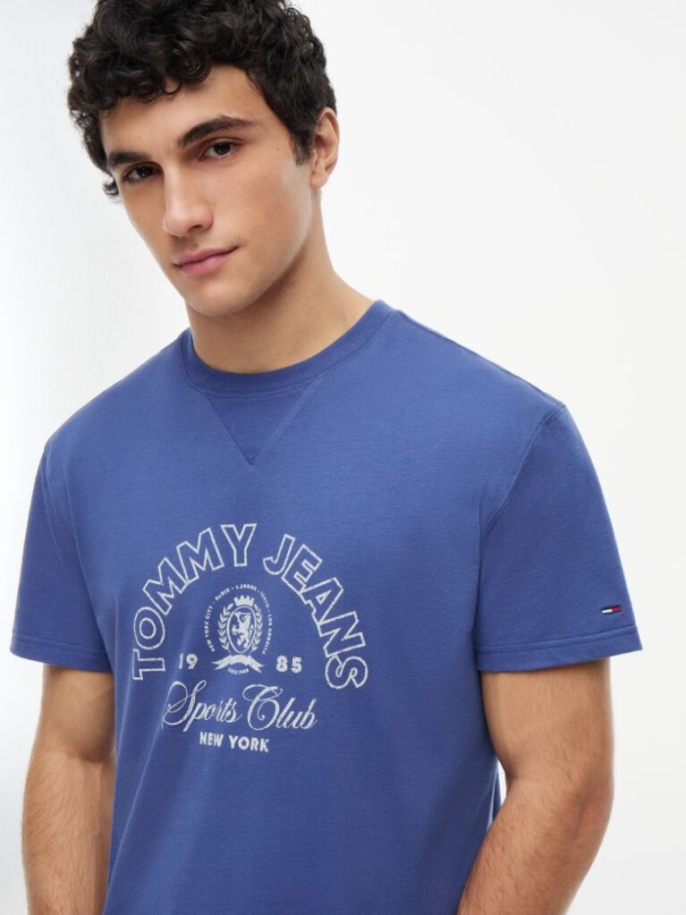 Μπλε T-Shirt Με Εφέ Peached Και Λογότυπο  Άνδρες