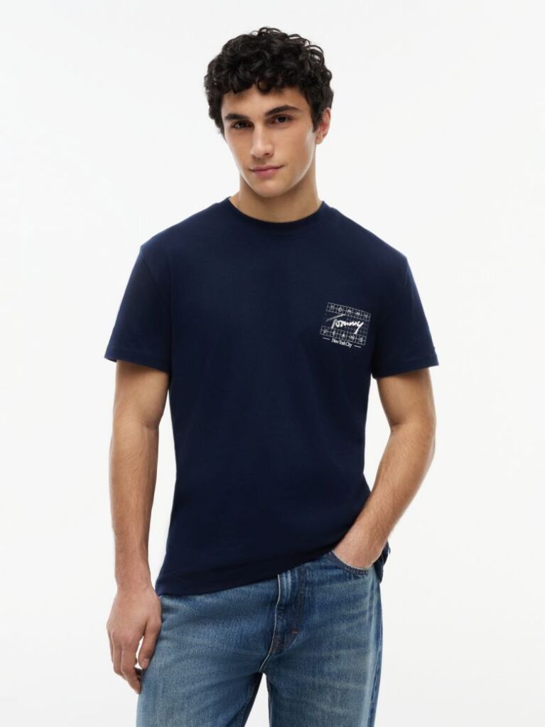 Blue Signature Logo Peached Jersey T-Shirt  Men