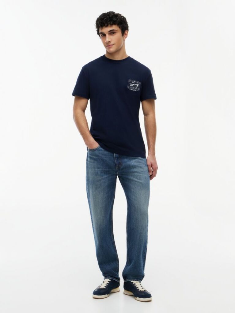 Blue Signature Logo Peached Jersey T-Shirt  Men